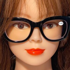 Mona Reading Glasses Black Frame Classic Square Readers +1.50 Magnification 1496